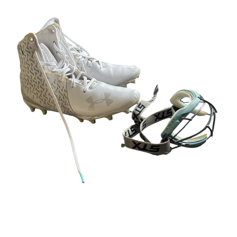 Under Armour Lacrosse Cleats – White/Gray STX Strap, Size 9.5, Worn 2x